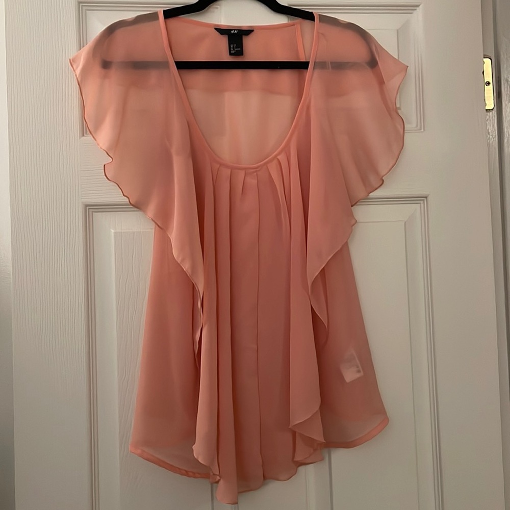 H&M pink ruffle sheer top size 4